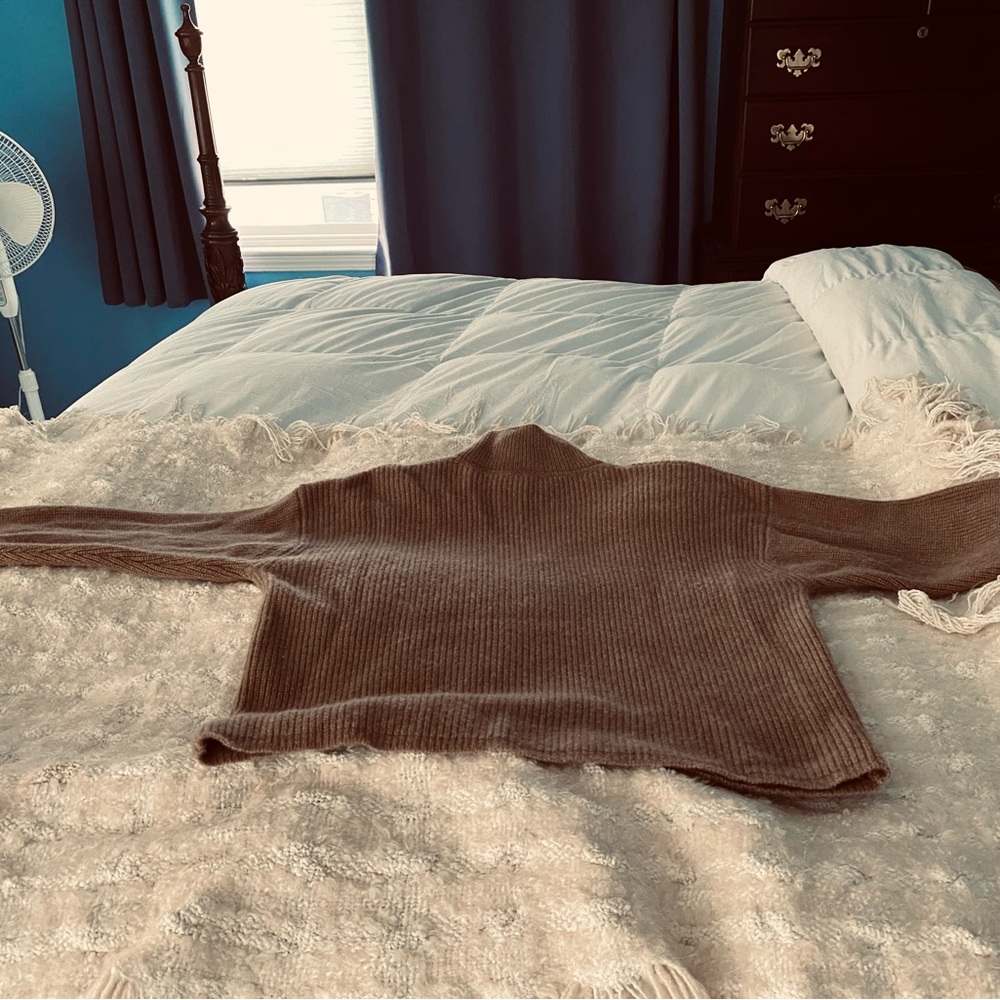 Quince cashmere half zip Cozy Ribbed Cropped Sweater - Brown - Picture 4 of 6